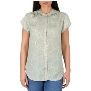 JOIE Short Sleeve Scallop Edge Top in Paisley Stamp Pink Green Blouse Size XXL